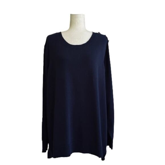 Liz Claiborne Woman Blue Round Neck Cotton Knit Gold Buttons Top Sweater 3X NEW - Picture 13 of 13